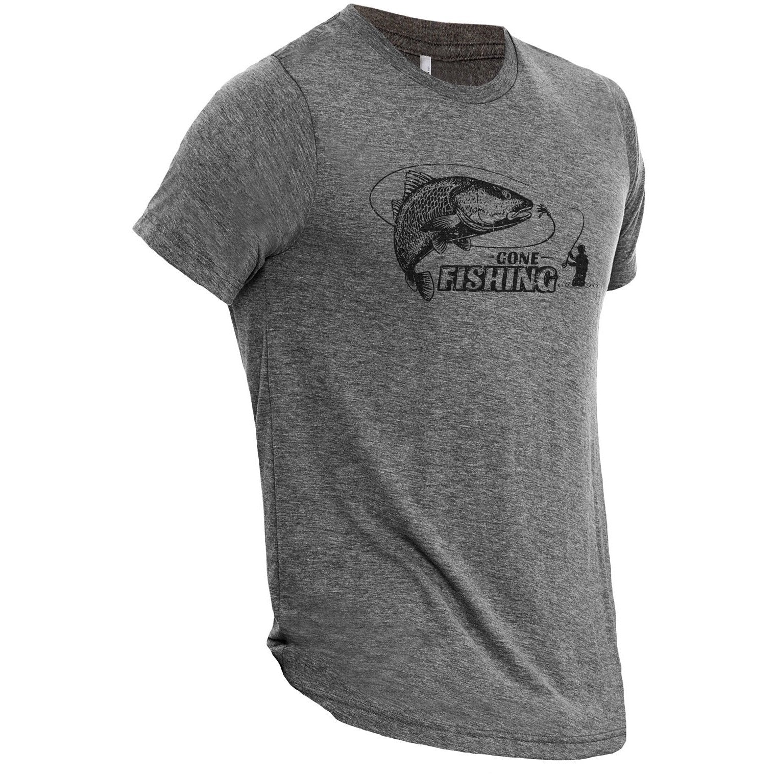 Gone Fishing Heather Grey Printed Graphic Men's Crew T-Shirt Tee Side View