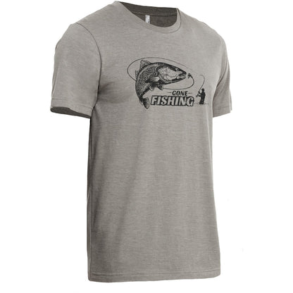 Gone Fishing Military Grey Printed Graphic Men's Crew T-Shirt Tee Side View