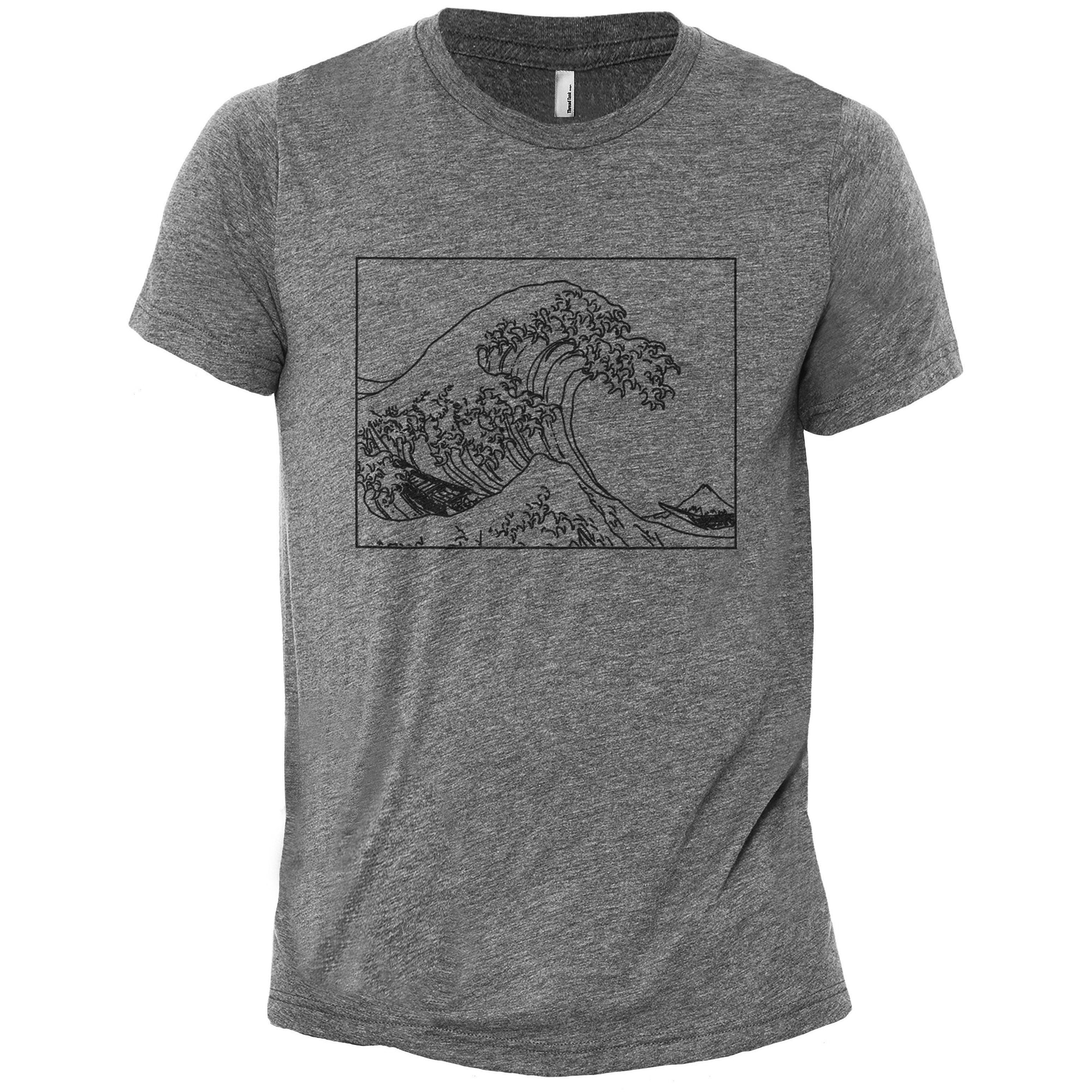 Great Waves Hokusai Heather Grey Printed Graphic Men's Crew T-Shirt Tee