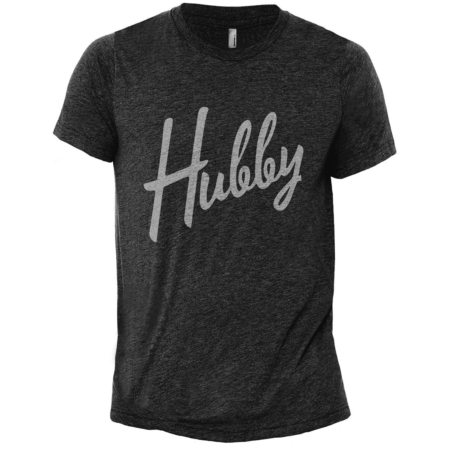 Hubby Cursive Heather Grey Printed Graphic Men's Crew T-Shirt Tee