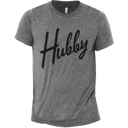 Hubby Cursive Heather Grey Printed Graphic Men's Crew T-Shirt Tee