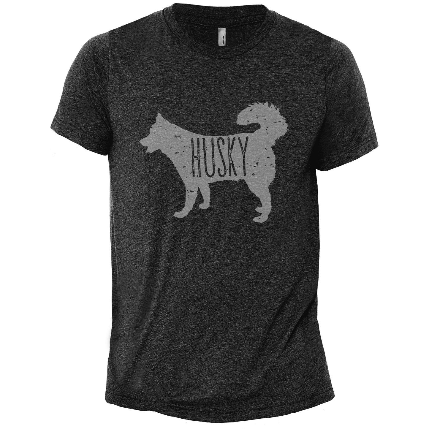 Husky Dog Silhouette Charcoal Printed Graphic Men's Crew T-Shirt Tee