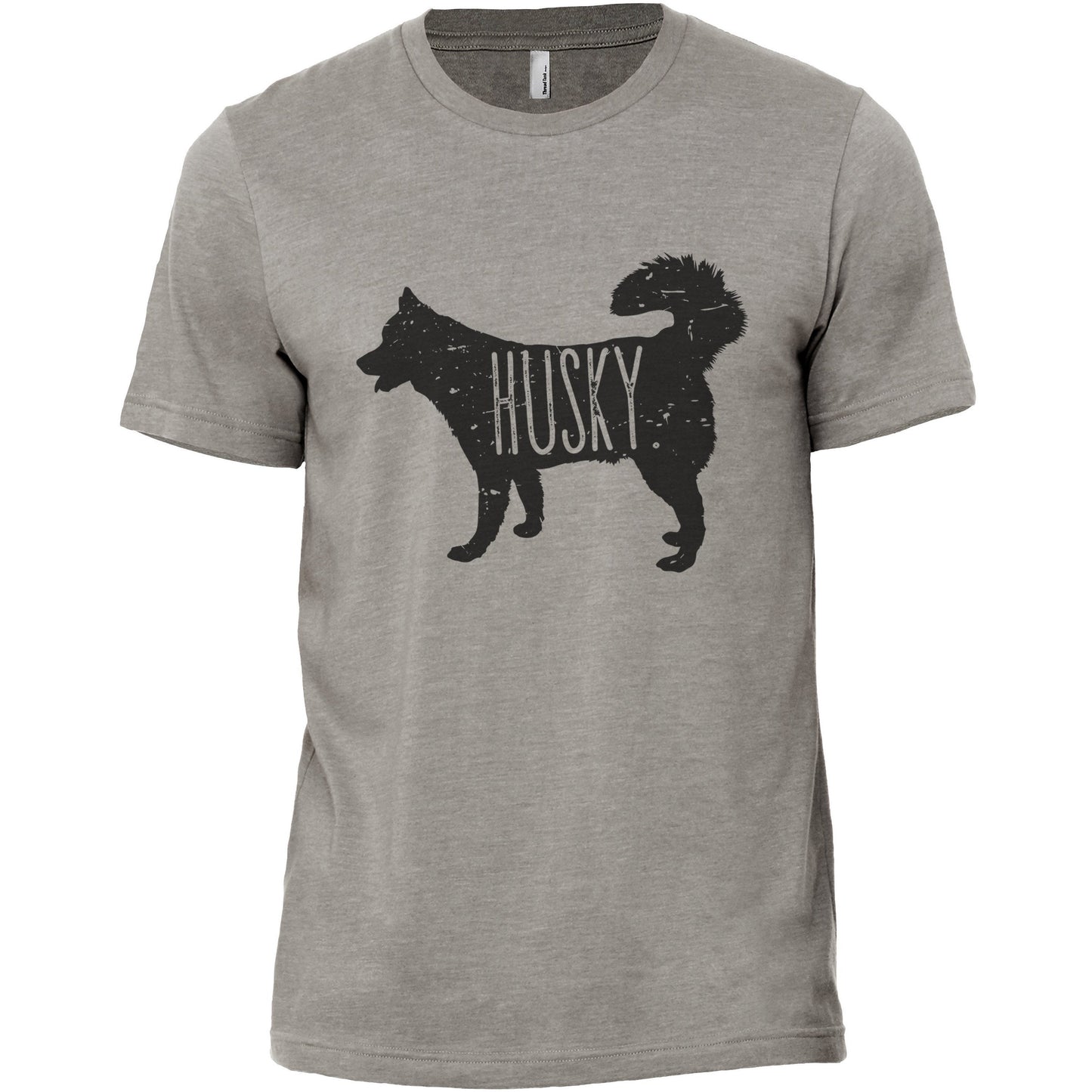 Husky Dog Silhouette Military Grey Printed Graphic Men's Crew T-Shirt Tee