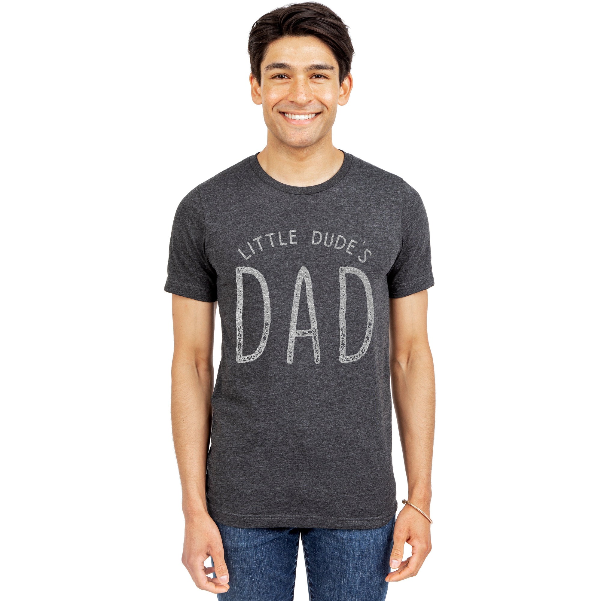 Lil Dude's Dad Charcoal Printed Graphic Men's Crew T-Shirt Tee Model