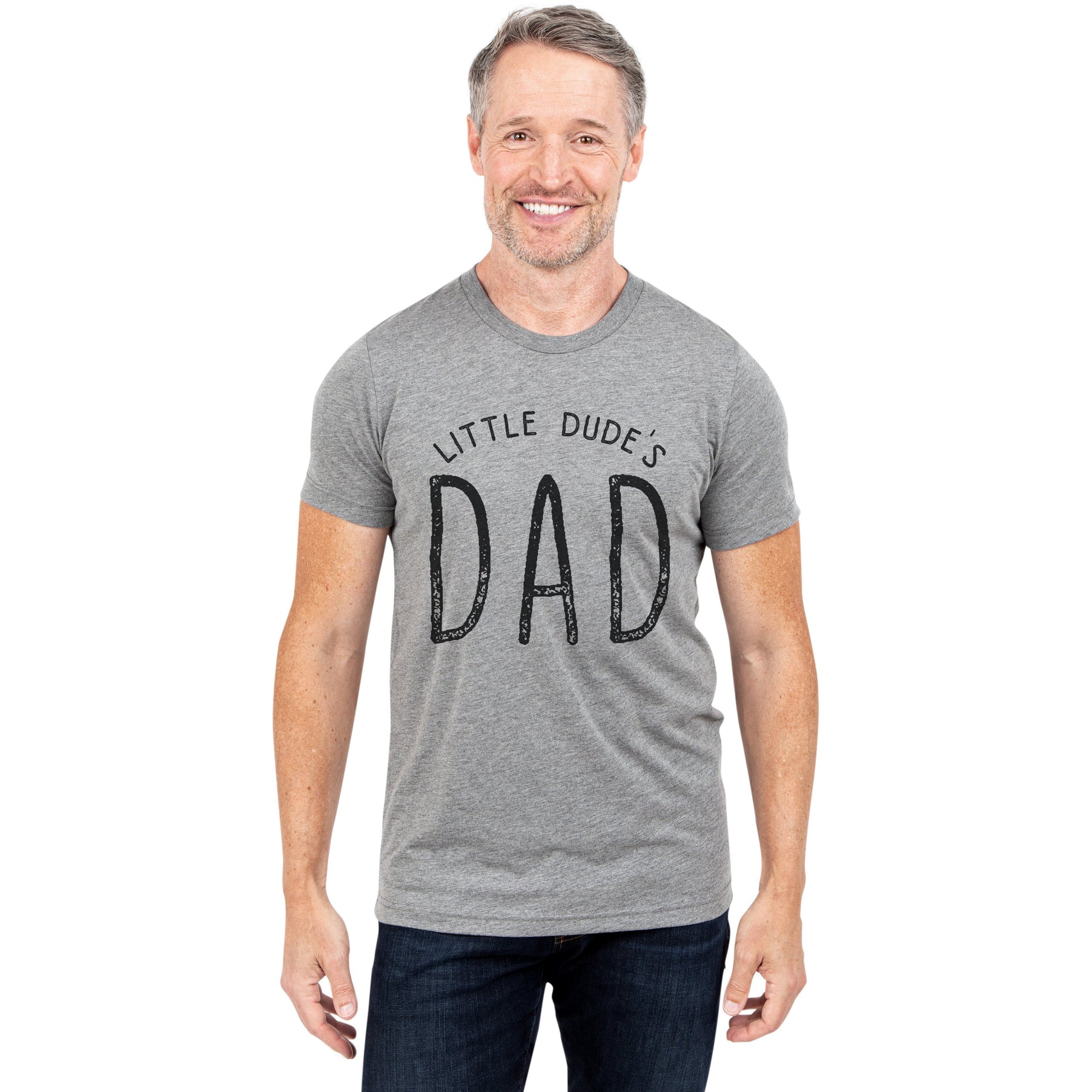 Lil Dude's Dad Heather Grey Printed Graphic Men's Crew T-Shirt Tee Model
