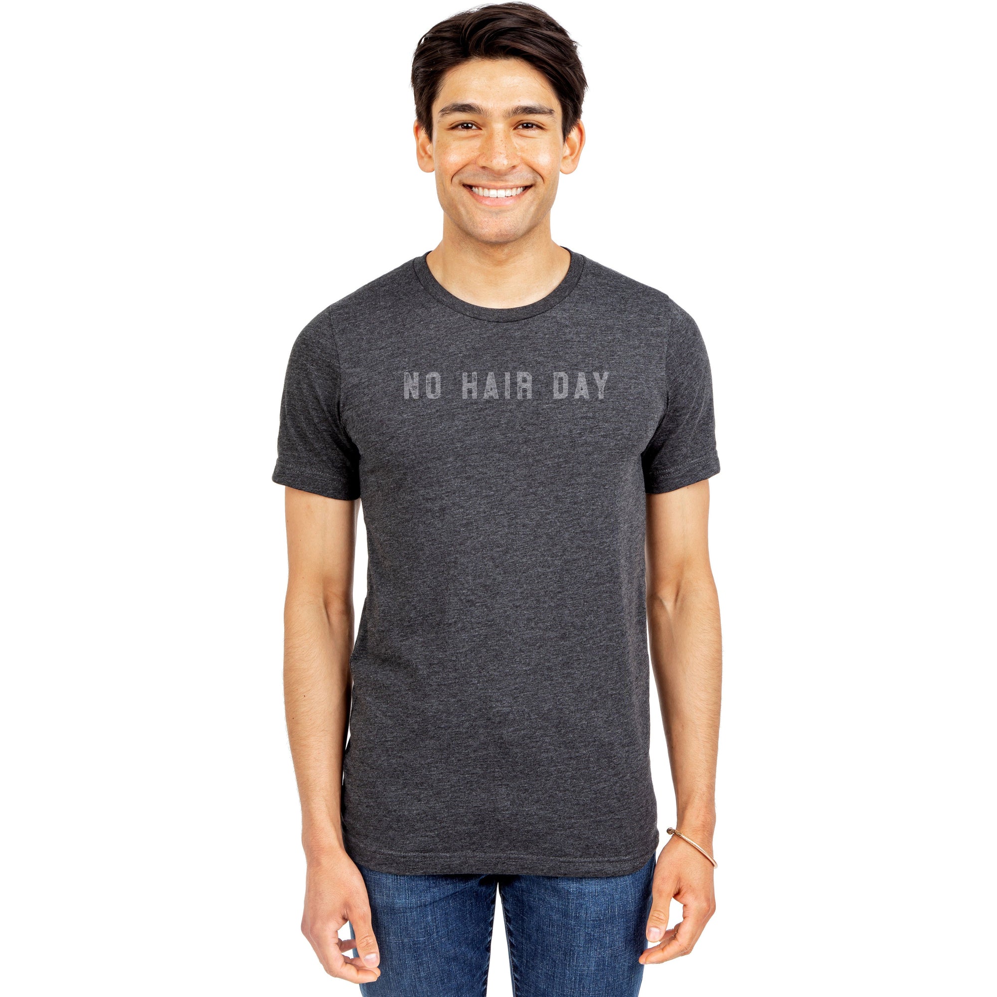 No Hair Day Charcoal Printed Graphic Men's Crew T-Shirt Tee Model