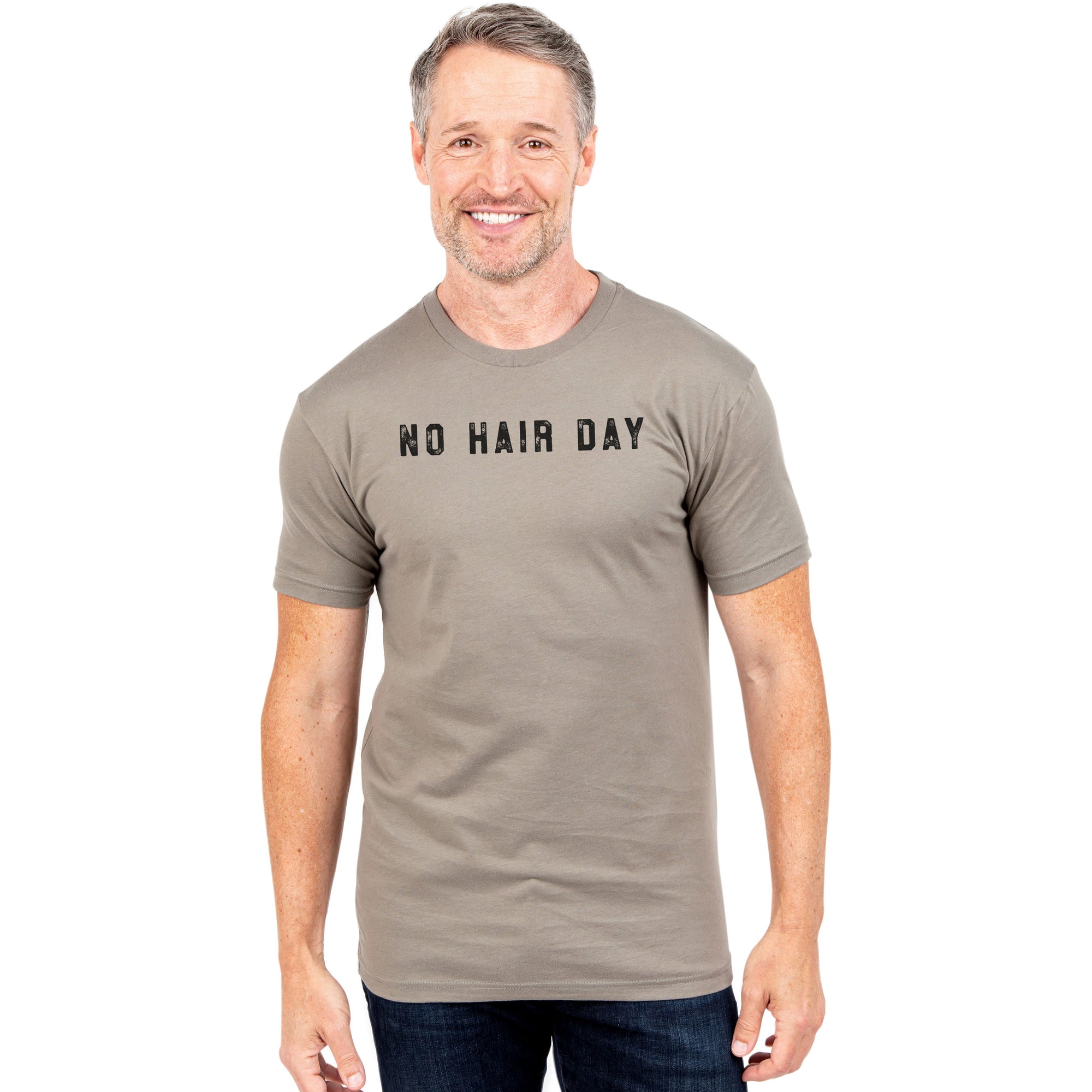 No Hair Day Military Grey Printed Graphic Men's Crew T-Shirt Tee Model