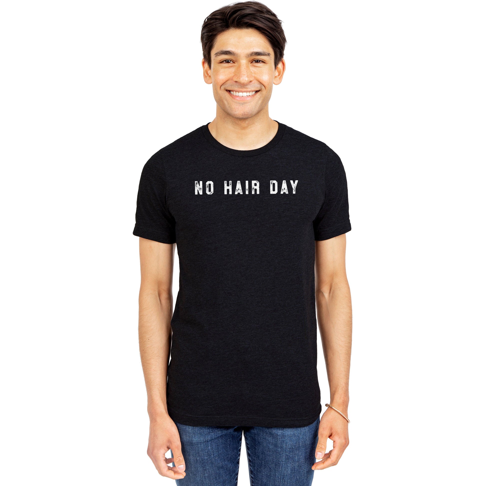 No Hair Day Black Printed Graphic Men's Crew T-Shirt Tee Model