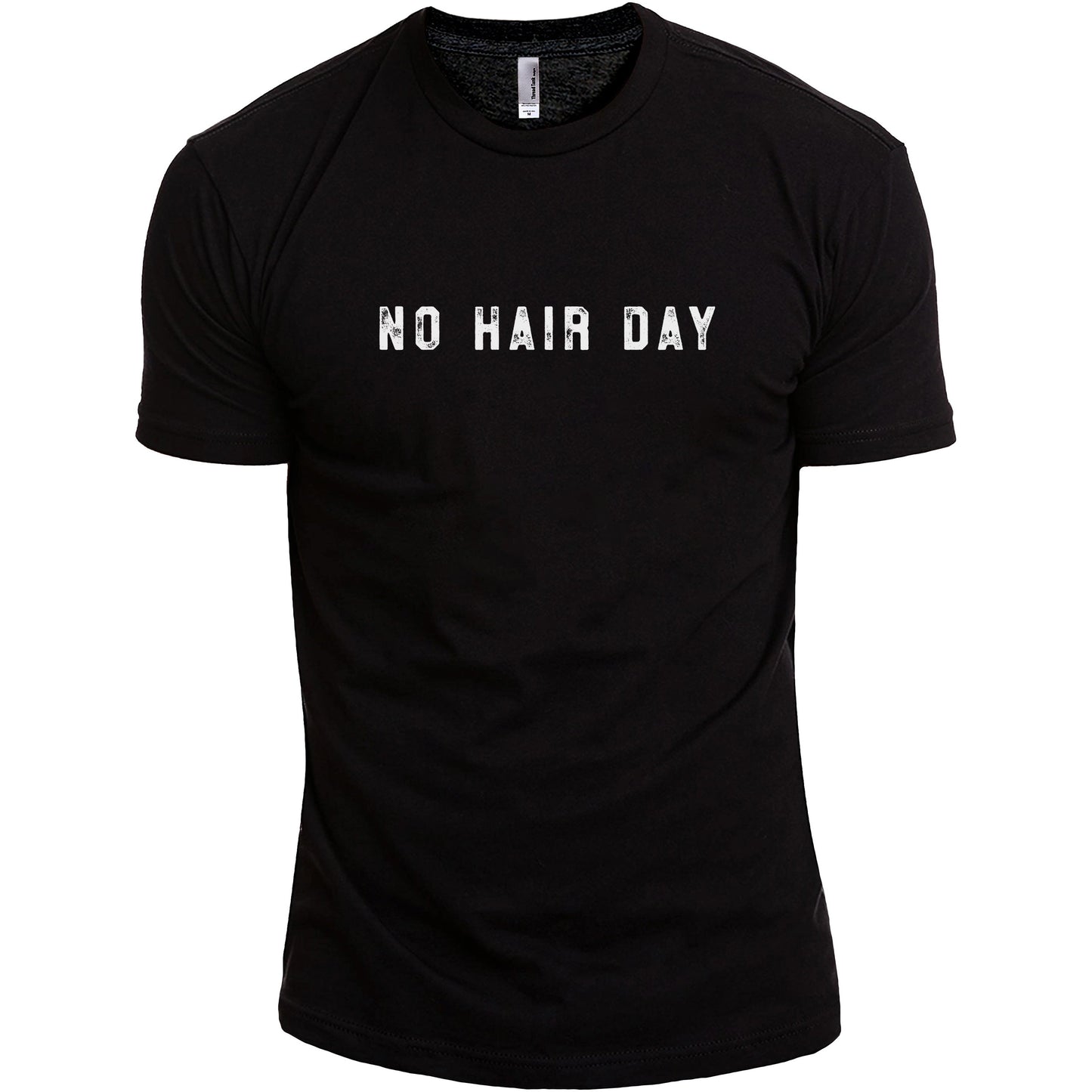 No Hair Day Black Printed Graphic Men's Crew T-Shirt Tee Side View