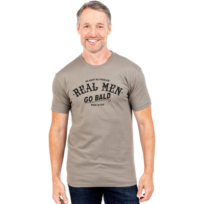 Real Men Go Bald Military Grey Printed Graphic Men's Crew T-Shirt Tee Model
