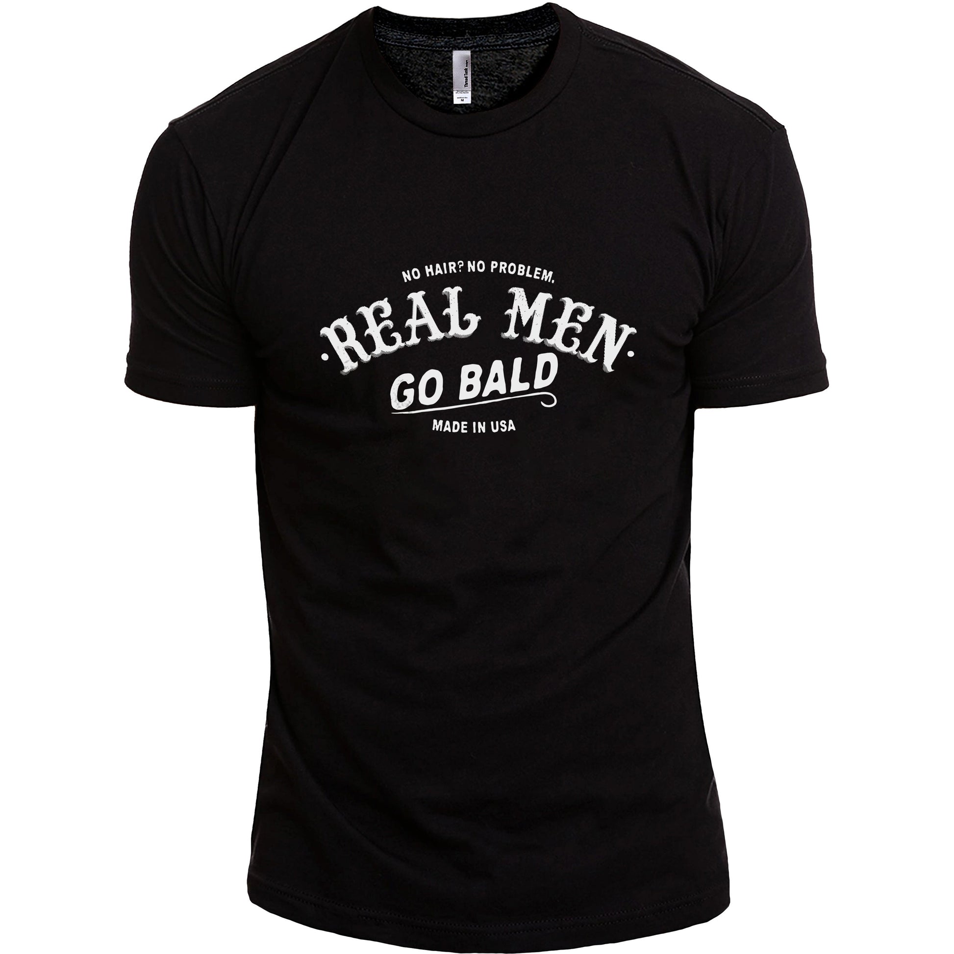 Real Men Go Bald Black Printed Graphic Men's Crew T-Shirt Tee Side View