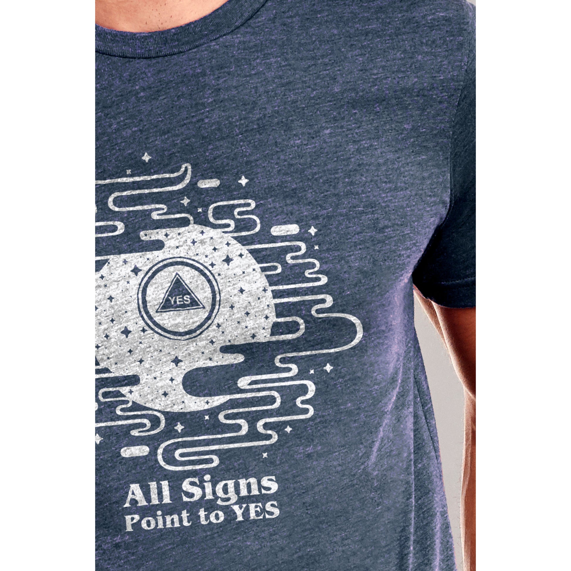 Signs Point To Yes Printed Graphic Men's Crew T-Shirt Vintage White Closeup Image
