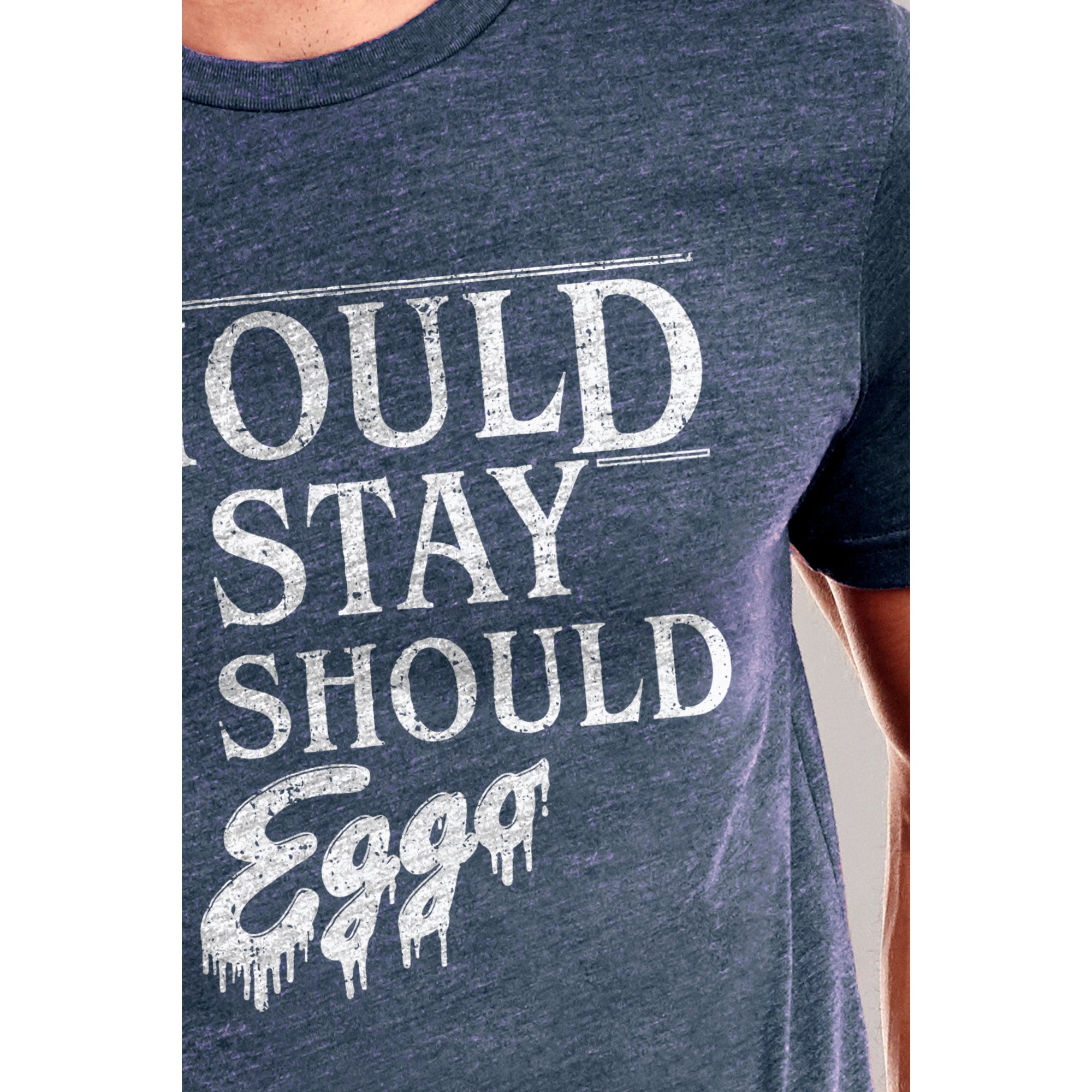 Should I Stay Or Should Eggo Printed Graphic Men's Crew T-Shirt Vintage White Closeup Image