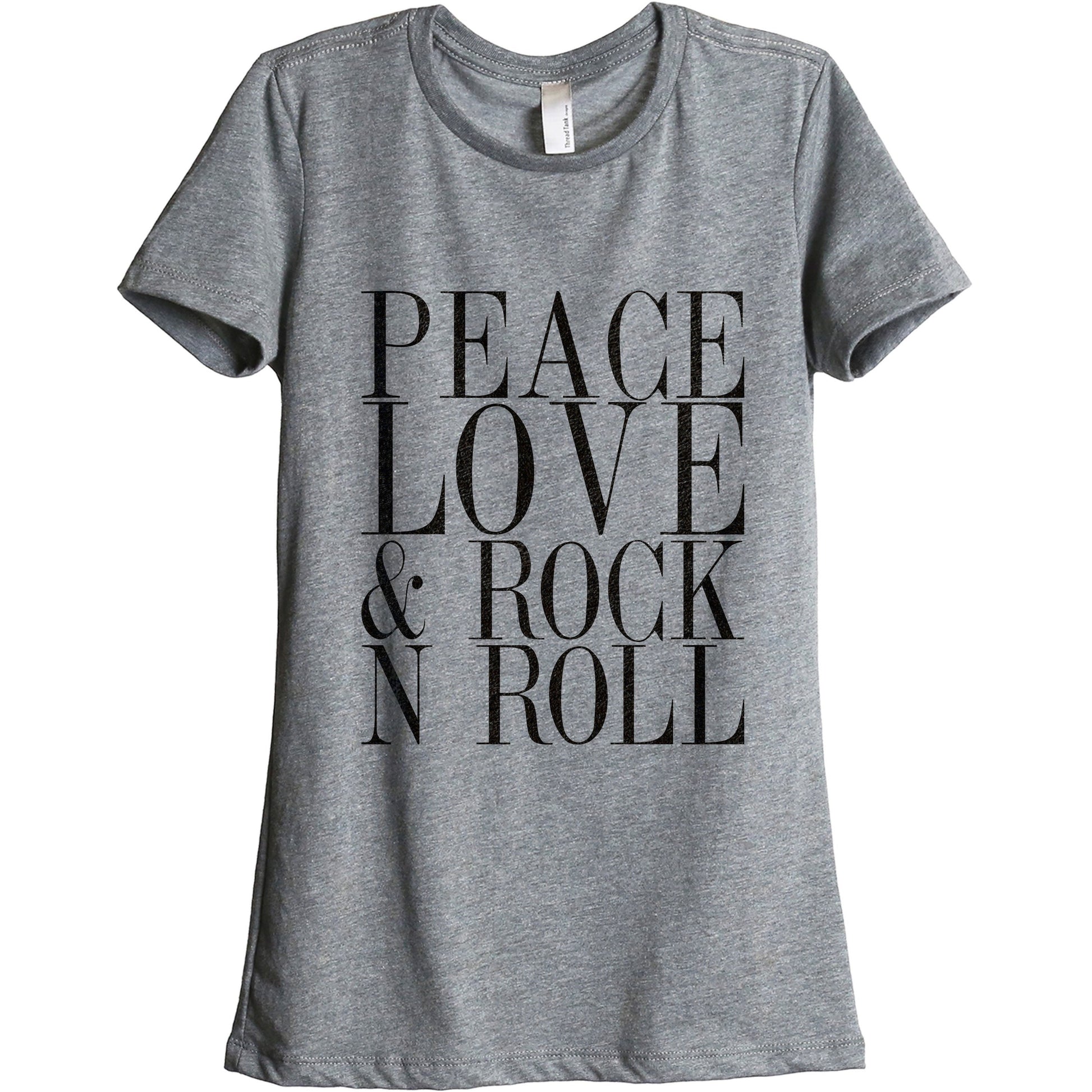 Peace Love Rock n Roll Women's Relaxed Crewneck Graphic T-Shirt Top Tee Pink Exclusive