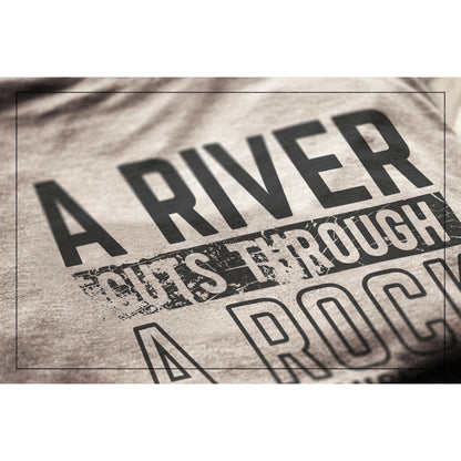 A River Cuts Through A Rock Not Because Of It's Power But It's Persistence Military Grey Printed Graphic Men's Crew T-Shirt Tee Closeup Details