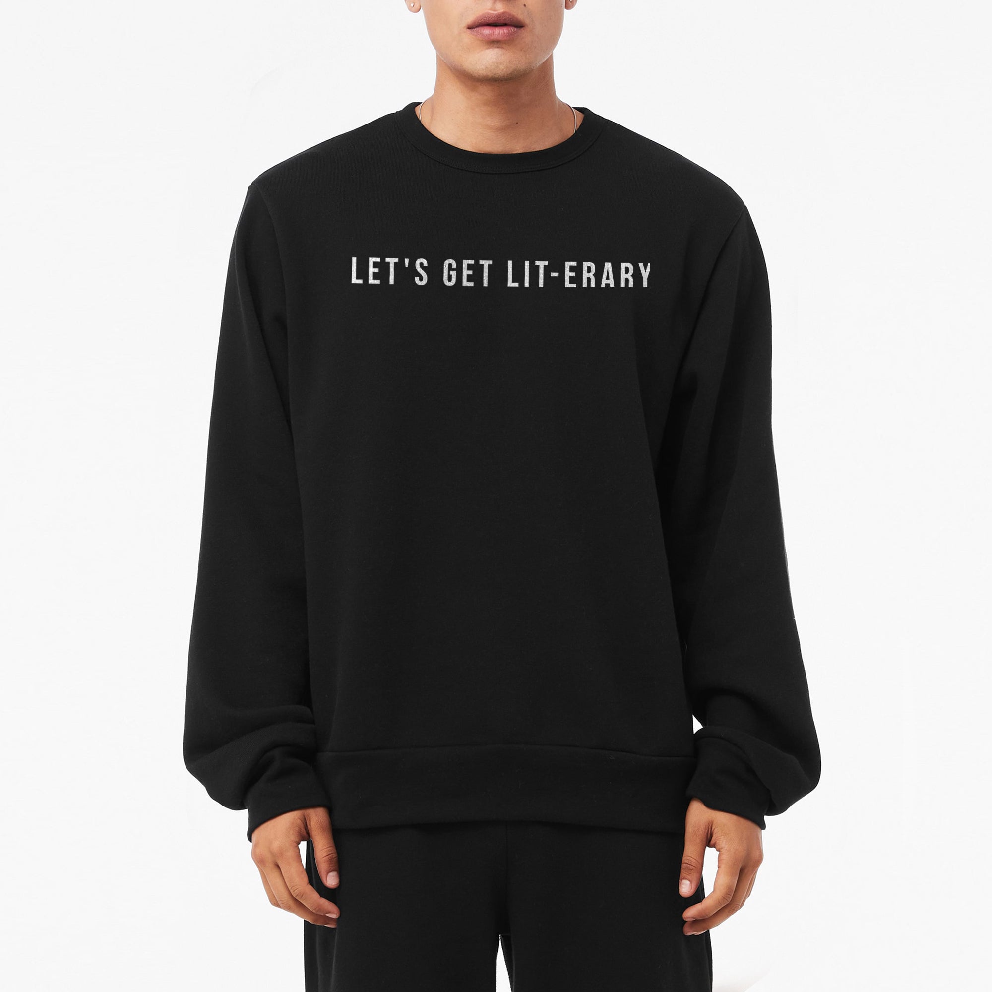 Let's Get Lit-erary Fleece Sweater Heather Solid Black Image