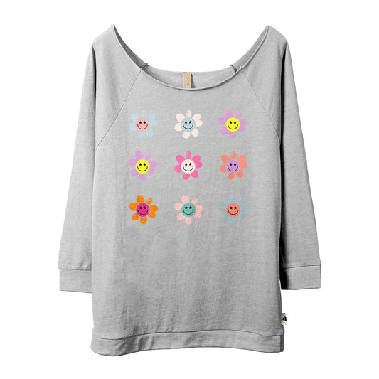 Smiley Daisy Garden Slouchy Sweatshirt - Stories You Can Wear