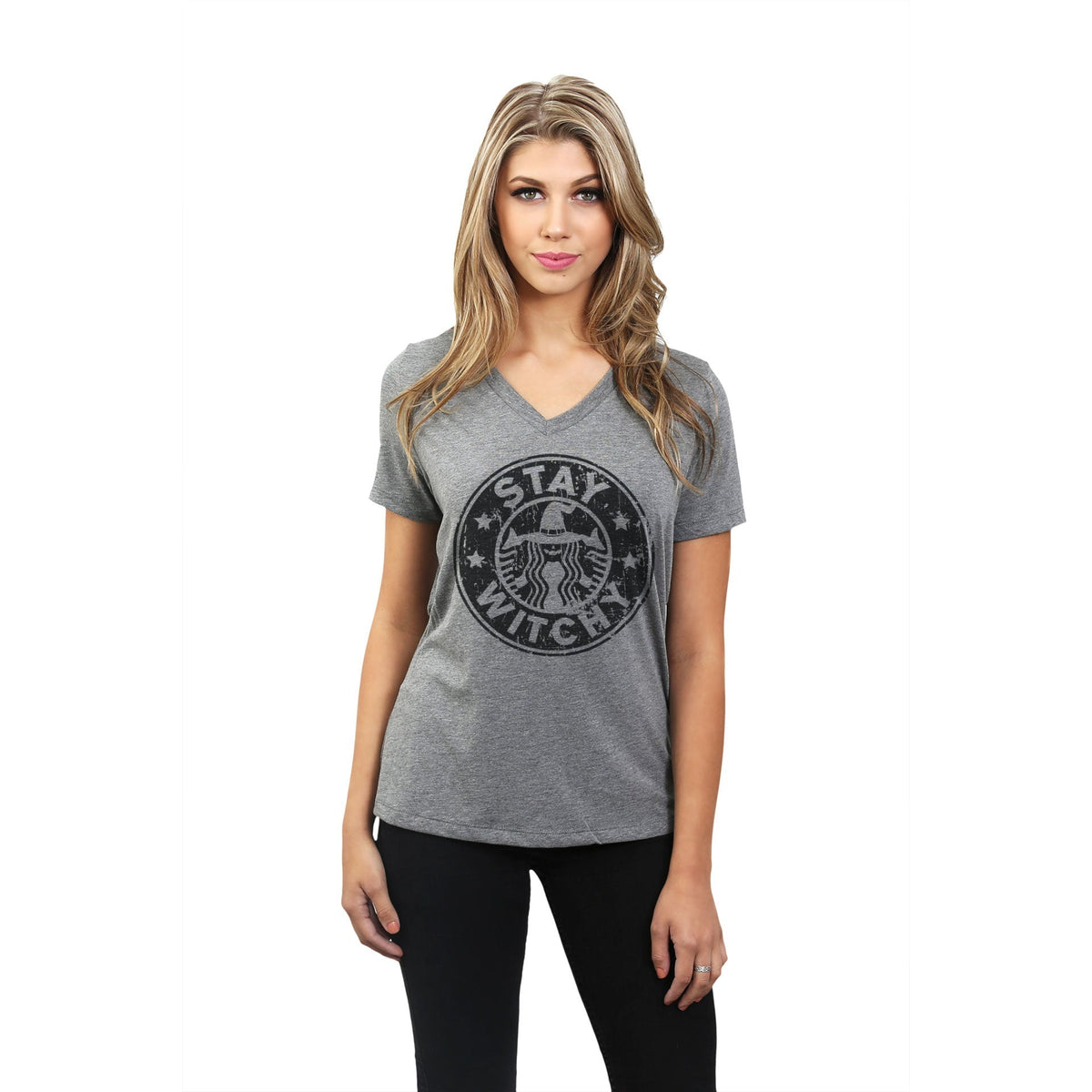 Stay Witchy Women V-Neck T-Shirt Tee Graphic Top - Stories You Can Wear