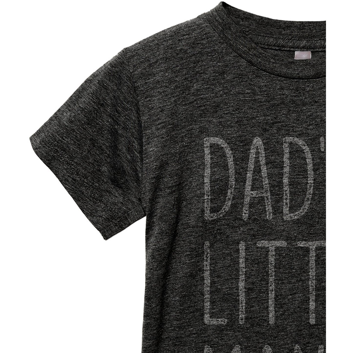 Dad's Little Man Toddler's Go-To Crewneck Tee Heather Grey Close Up Sleeves Collar Details
