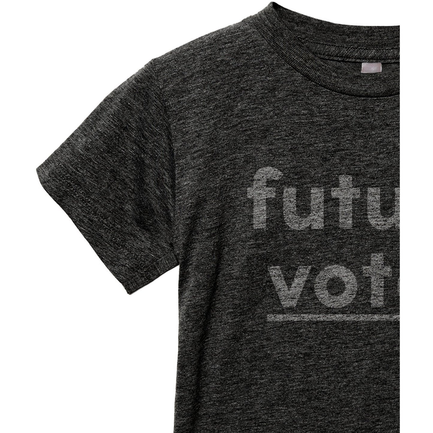 Future Voter Toddler's Go-To Crewneck Tee Charcoal Close Up Sleeves Collar Details
