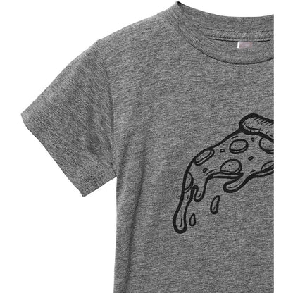 Pizza Slice Toddler's Go-To Crewneck Tee Heather Grey Close Up Sleeves Collar Details
