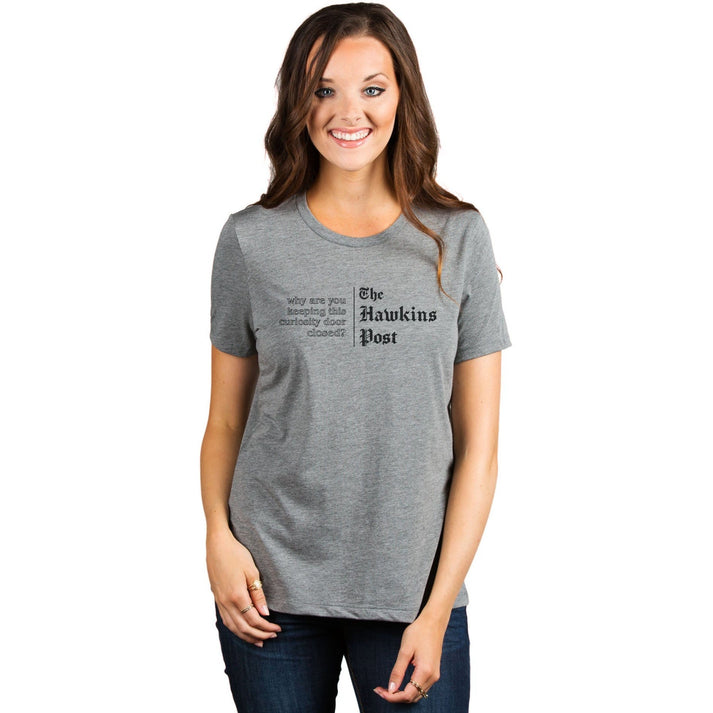 The Hawkins Post Women's Relaxed Crewneck Graphic T-Shirt Top Tee ...