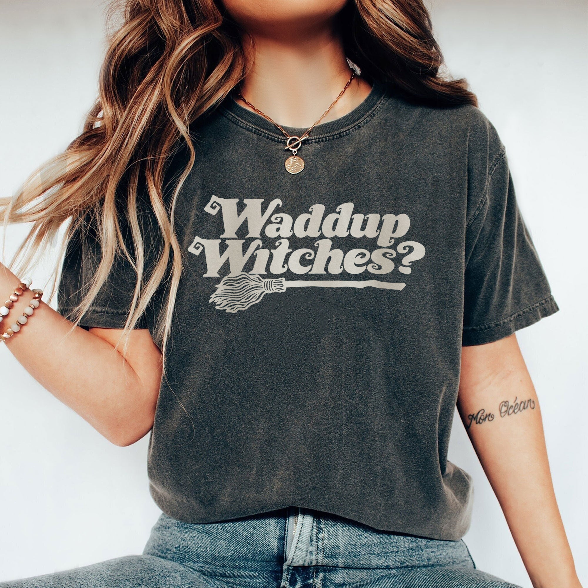 waddup witches oversized garment dyed shirt