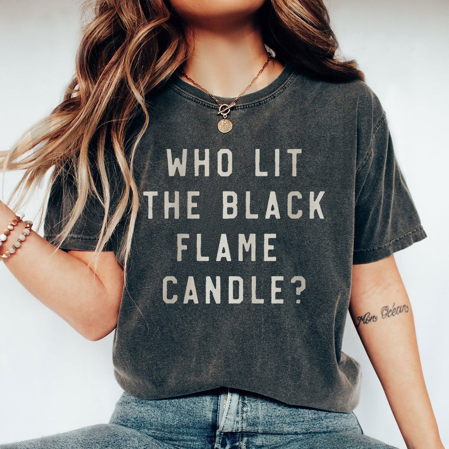 who lit the black flame candle oversized garment dyed shirt