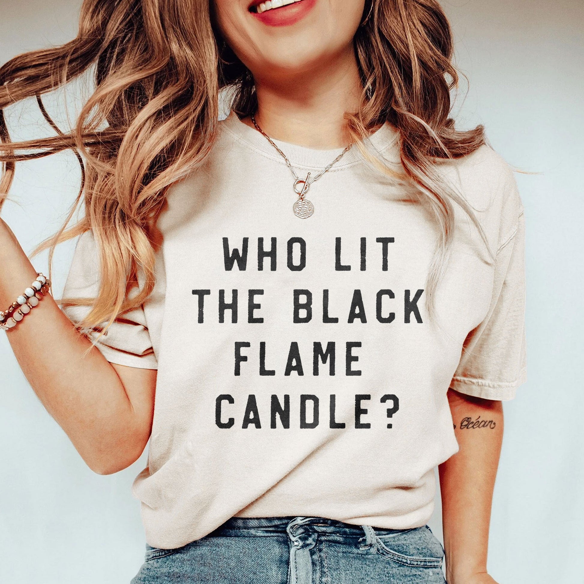 who lit the black flame candle oversized garment dyed shirt