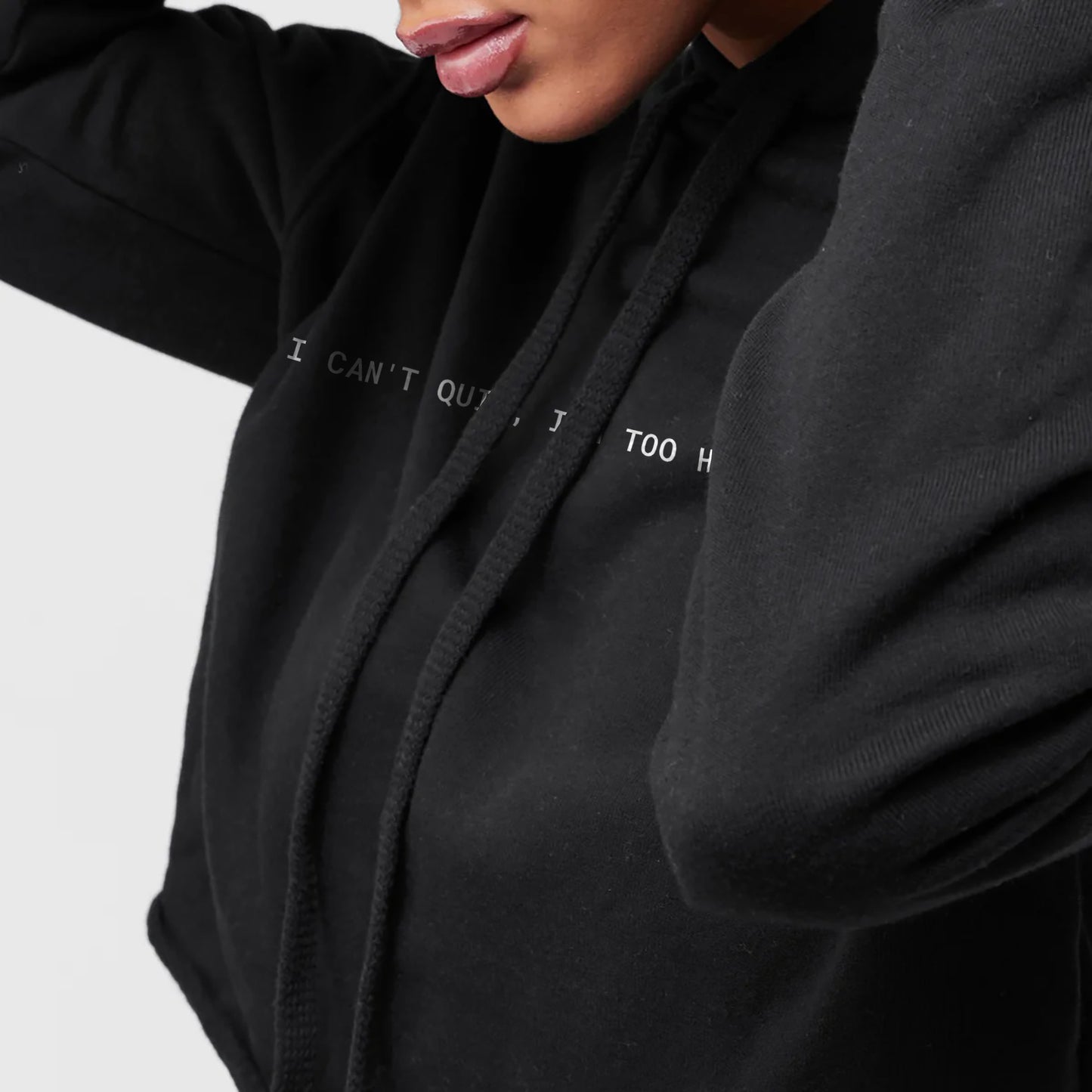 Too Hip to Trip Cropped Hoodie Solid Black Closeup Artwork and Texture