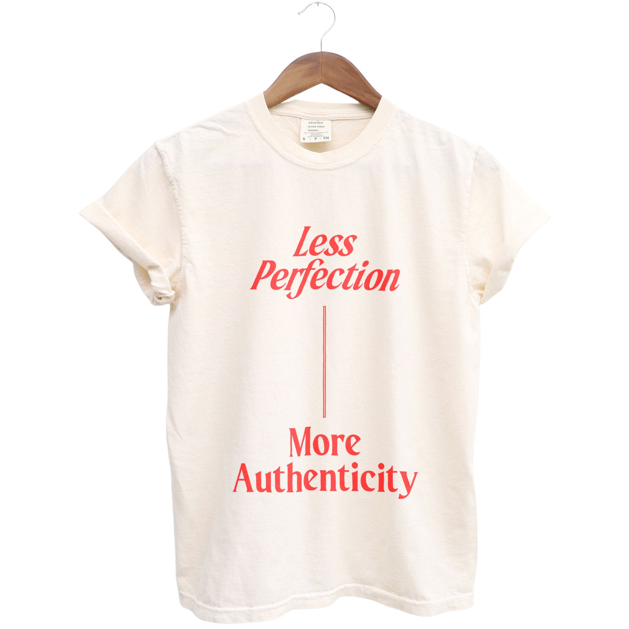 Less Perfection More Authenticity Garment-Dyed Tee Vintage Ivory Model Image