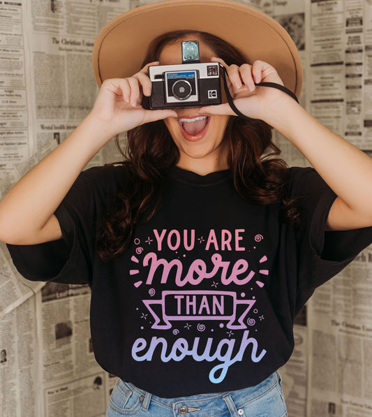 You Are More Than Enough Garment-Dyed Tee Vintage Black Model Image
