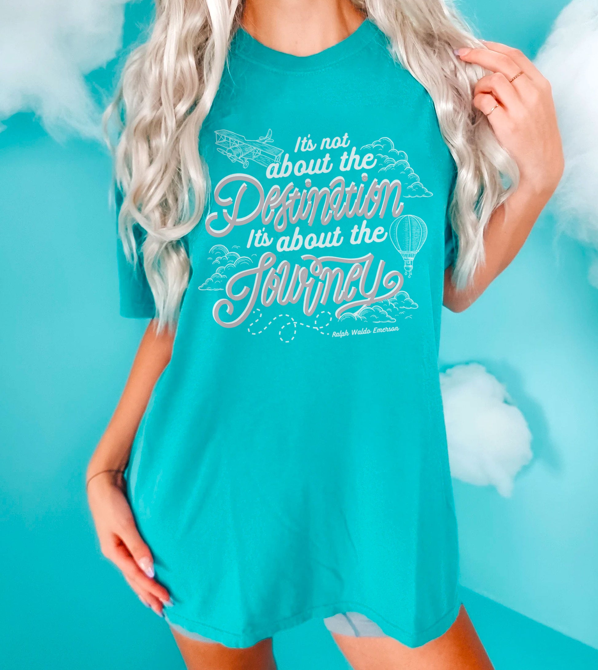 Its Not About The Destination Garment-Dyed Tee Vintage Seafoam Model Image