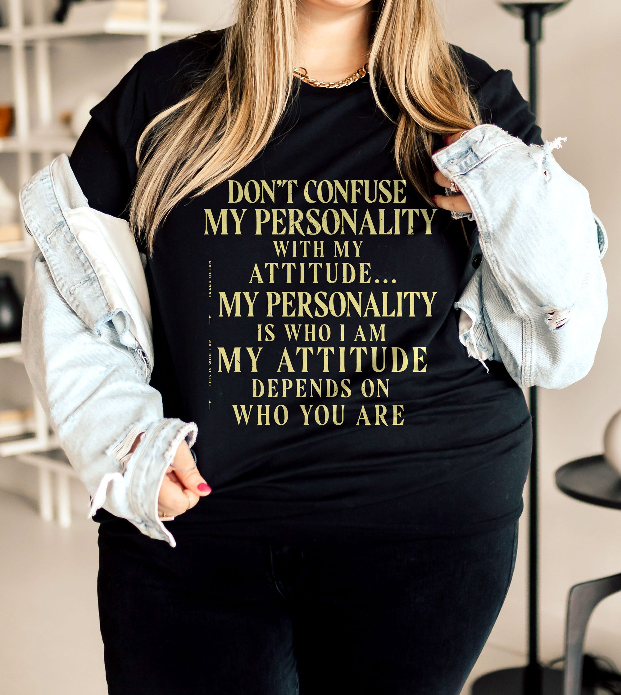 Dont Confuse My Personality Garment-Dyed Tee Vintage Black Model Image