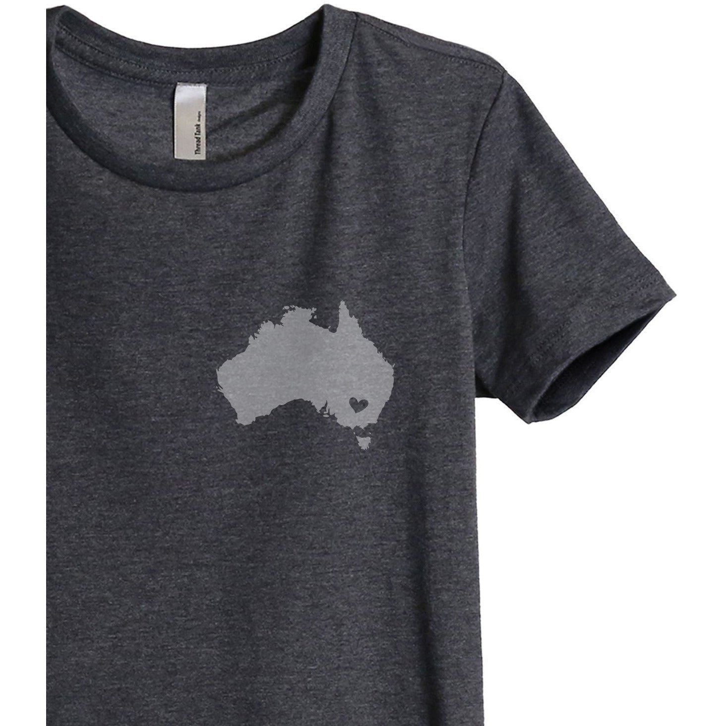 Australia Heart Women's Relaxed Crewneck T-Shirt Top Tee Charcoal Grey Zoom Details