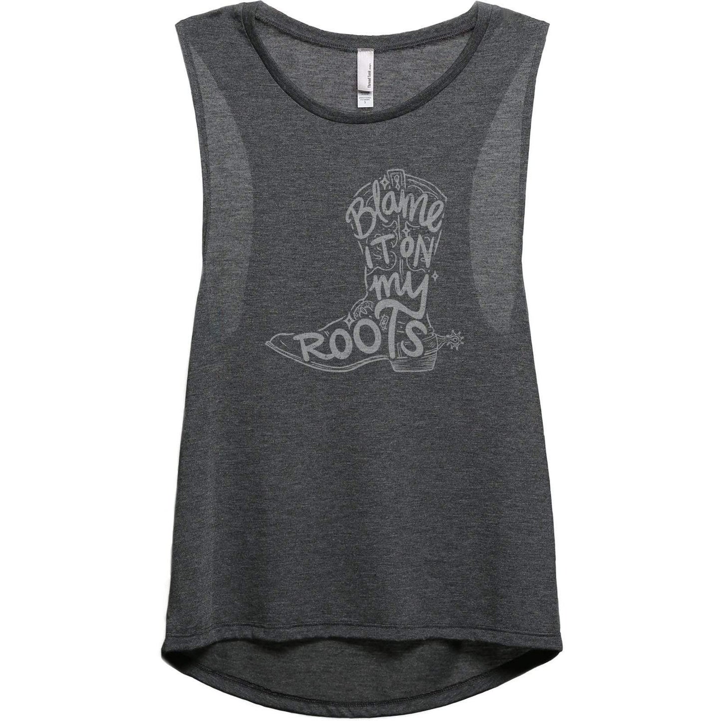 Blame It On My Roots And Sunshine Women's Relaxed Muscle Tank Tee Charcoal
