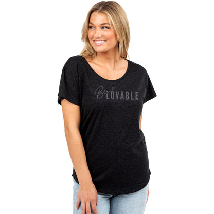 Lovable Women's Relaxed Slouchy Dolman T-Shirt Tee Heather Black Model
