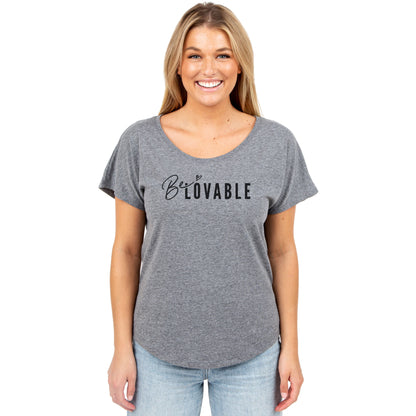 Lovable Women's Relaxed Slouchy Dolman T-Shirt Tee Heather Grey Model
