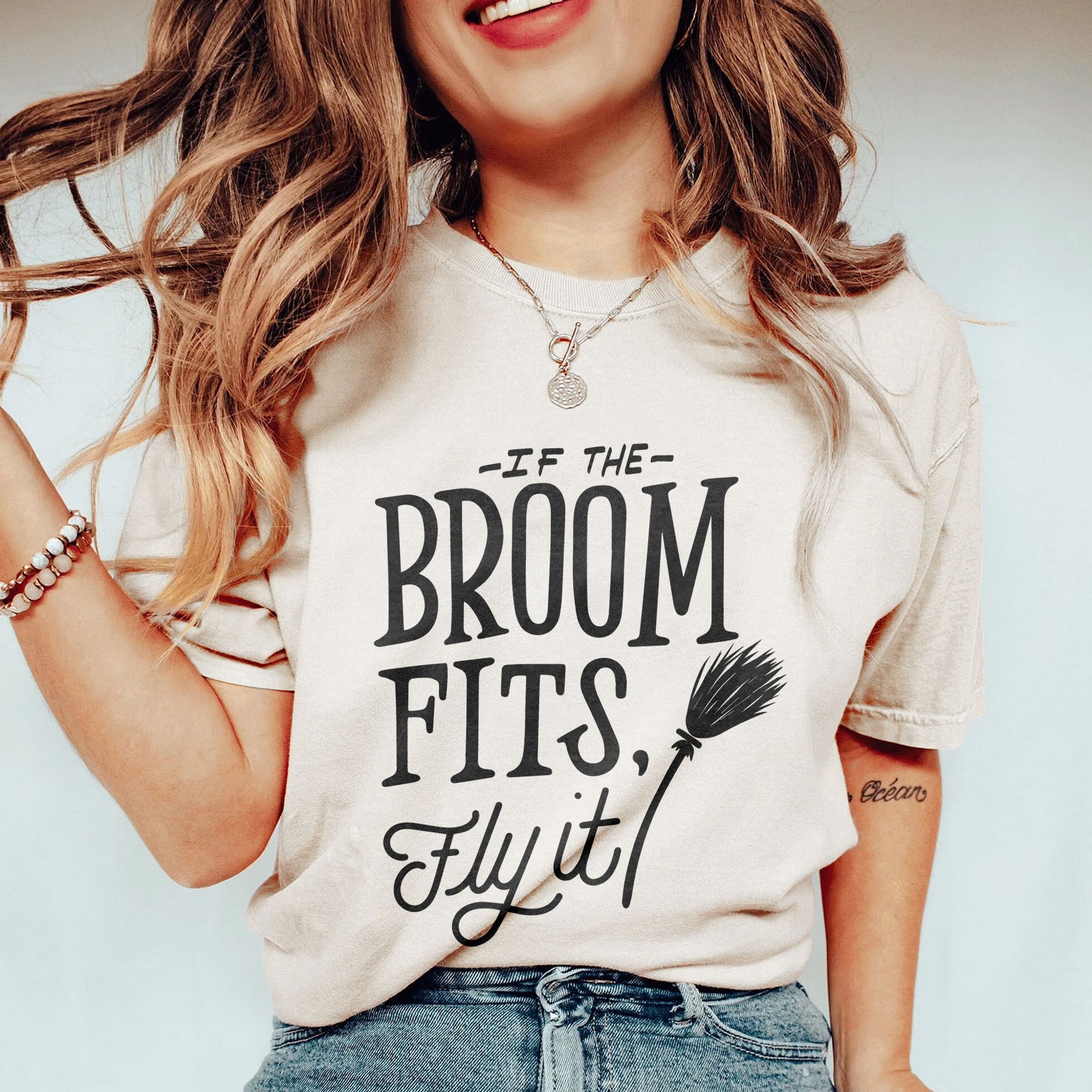 if the broom fits fly it oversized garment dyed shirt