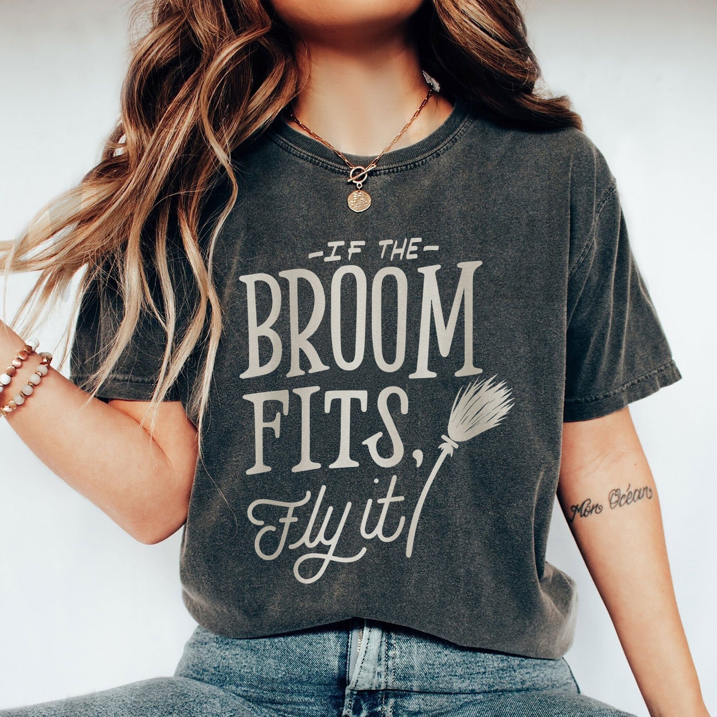 if the broom fits fly it oversized garment dyed shirt