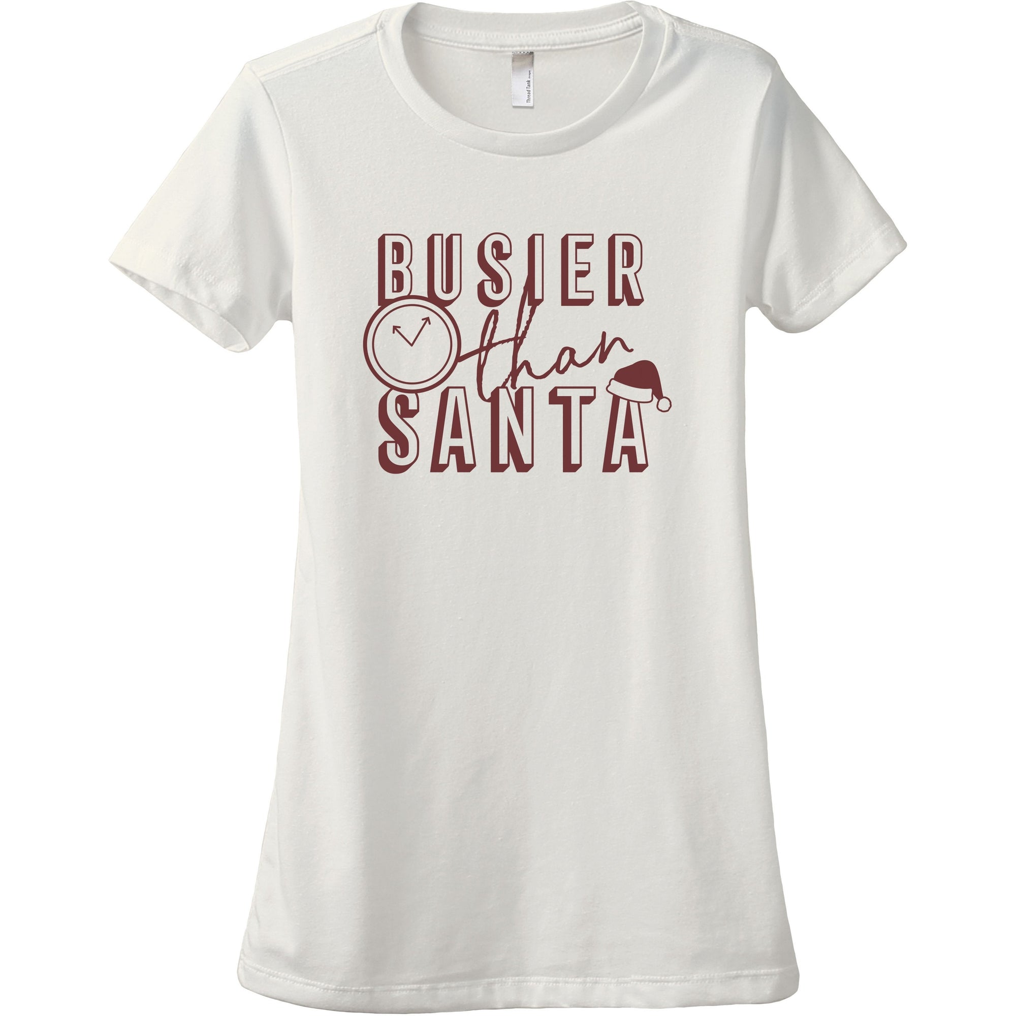 Busier Than Santa Women's Relaxed Crewneck T-Shirt Top Tee Vintage White Scarlet Scarlet Print
