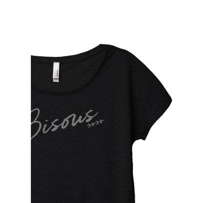 Bisous XOXO Women's Relaxed Slouchy Dolman T-Shirt Tee Heather Black Closeup Details