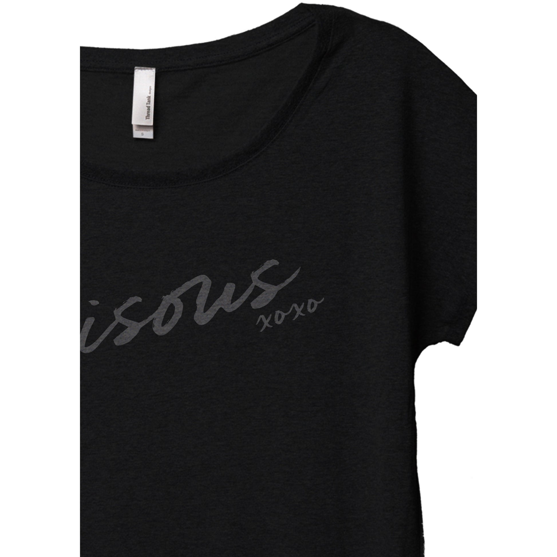 Bisous XOXO Women's Relaxed Slouchy Dolman T-Shirt Tee Heather Black Closeup Details
