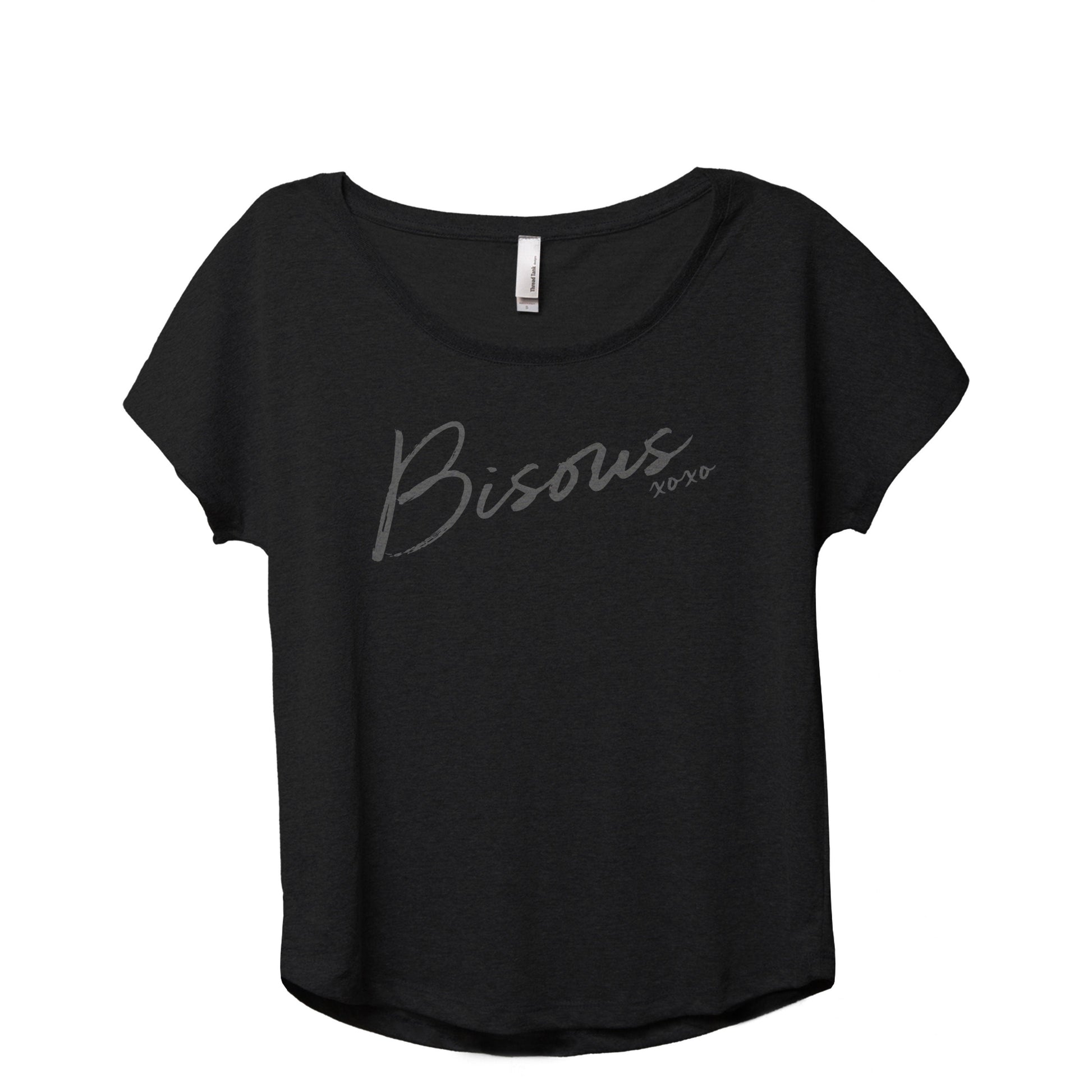 Bisous XOXO Women's Relaxed Slouchy Dolman T-Shirt Tee Heather Black