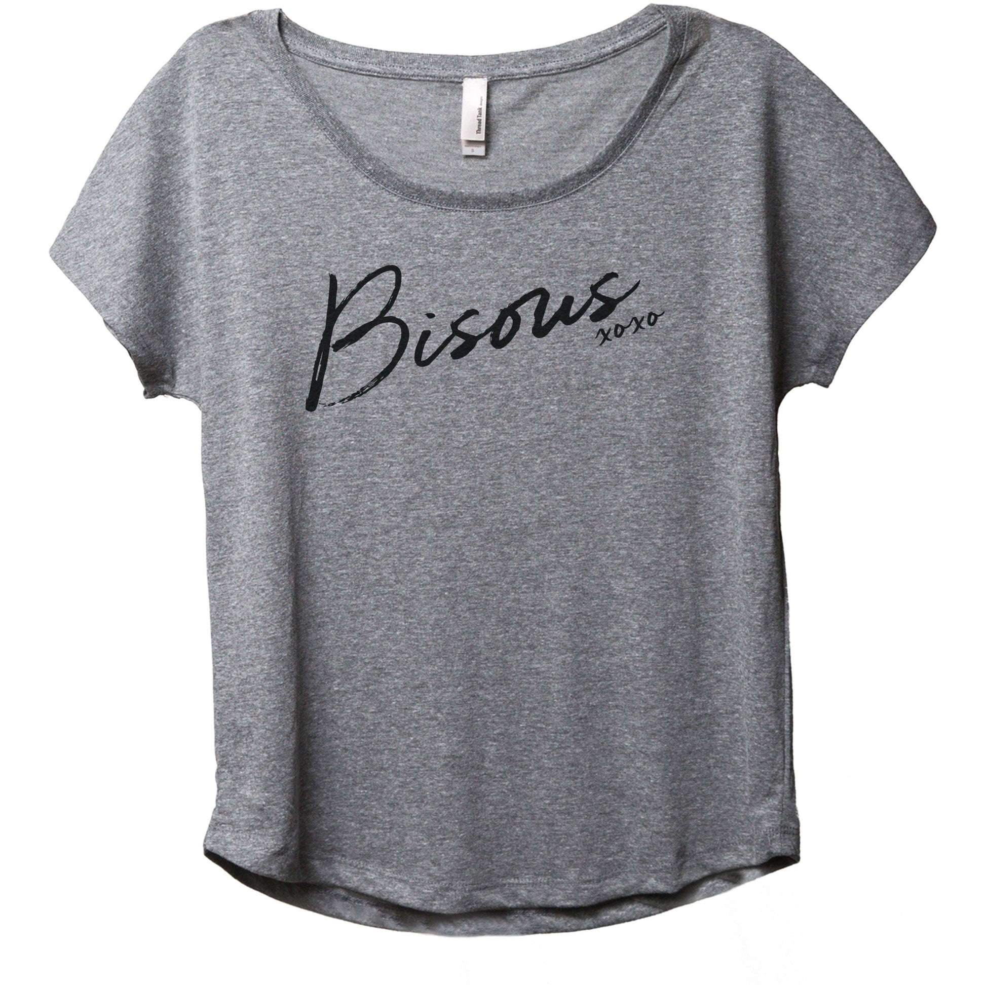 Bisous XOXO Women's Relaxed Slouchy Dolman T-Shirt Tee Heather Grey