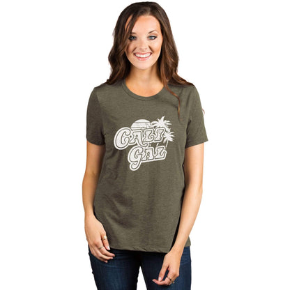 California Gal Women's Relaxed Crewneck T-Shirt Top Tee Heather Sage Model