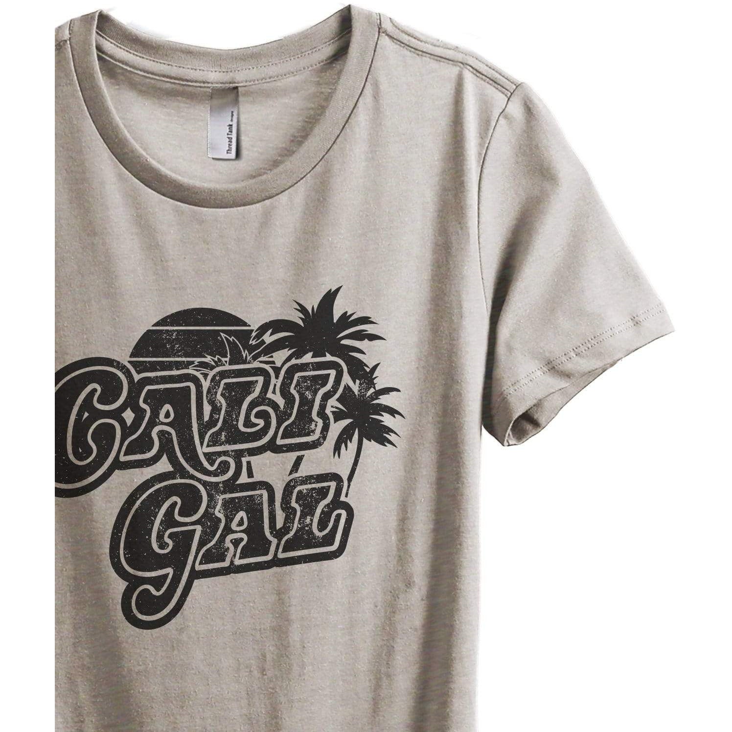 California Gal Women's Relaxed Crewneck T-Shirt Top Tee Heather Tan Closeup Details