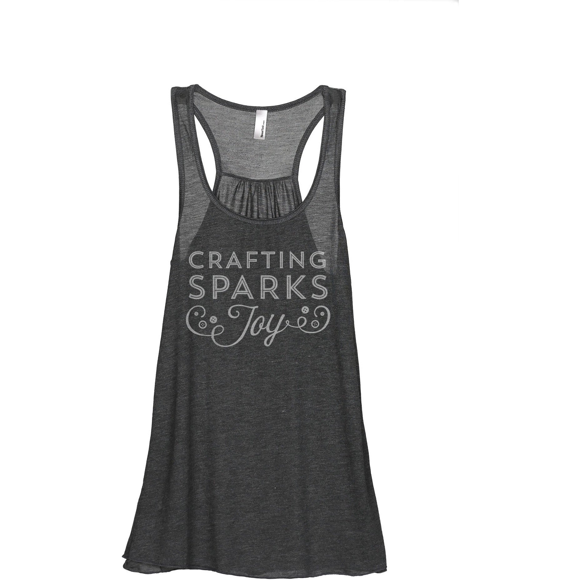 Crafting Sparks Joy Women's Relaxed Flowy Racerback Tank Tee Charcoal
