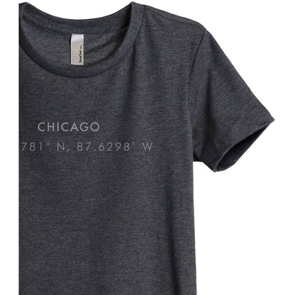 Chicago Illinois Coordinates Women's Relaxed Crewneck T-Shirt Top Tee Charcoal Grey Zoom Details