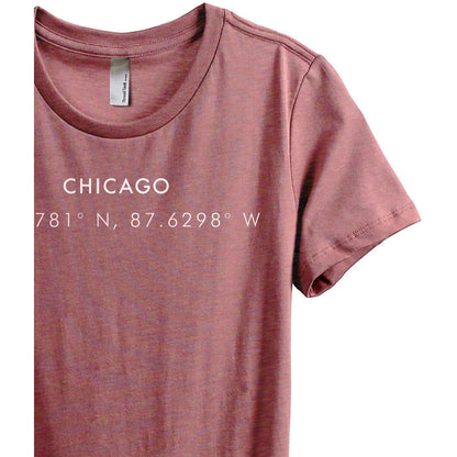 Chicago Illinois Coordinates Women's Relaxed Crewneck T-Shirt Top Tee Heather Rouge Zoom Details
